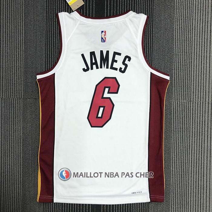 Maillot Miami Heat LeBron James NO 6 Association 2021-22 Blanc